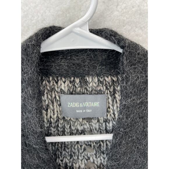 Zadig & Voltaire Long Open Cardigan Women’s Medium Gray Wool Mohair Blend Italy - Picture 4 of 8